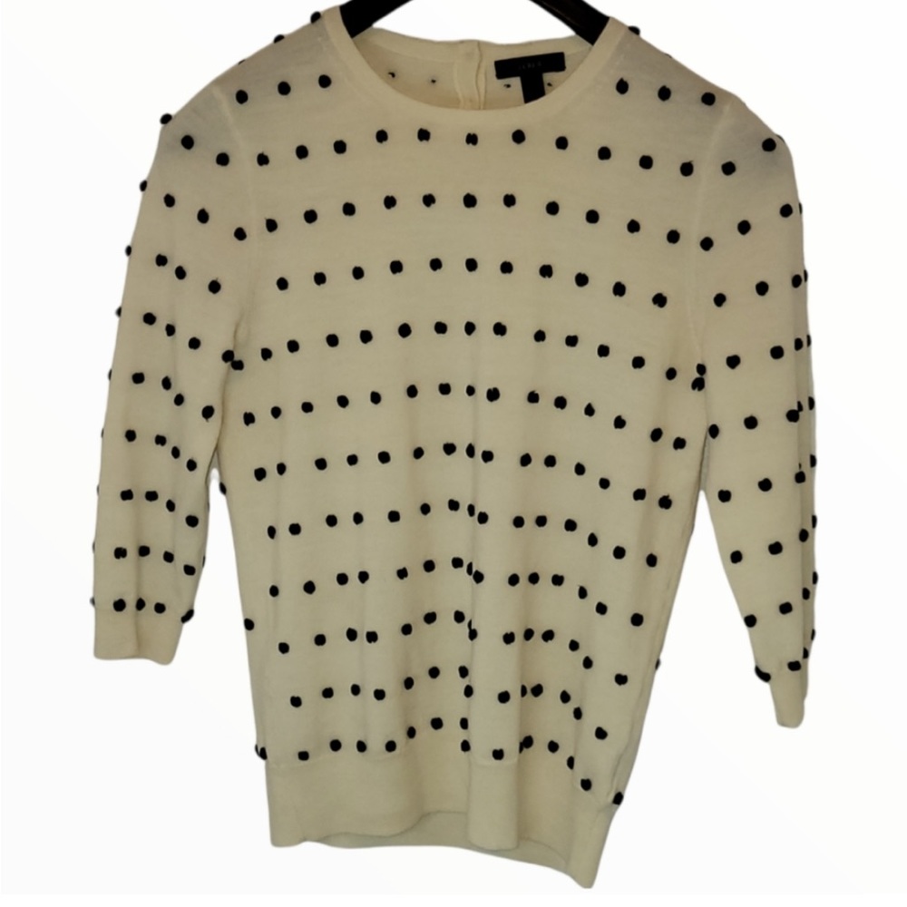 J. Crew 100% Merino Wool Swiss Dot Pom Pom Sweater Size Small